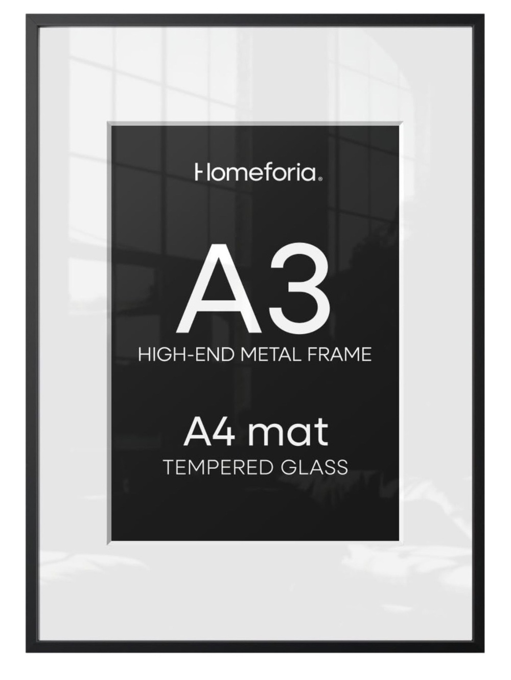 Homeforia A3 High-End Metal Picture Frame with A4 Mat and Tempered Glass